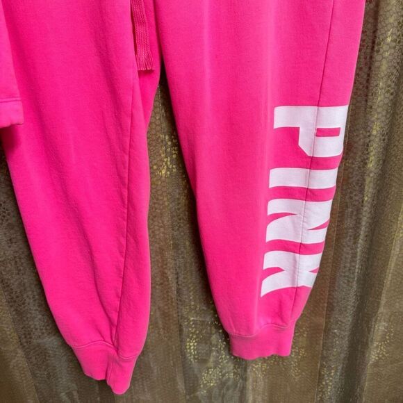 PINK Victorias Secret Cinched Crop Hoodie & Sweatpants Atomic Pink Set L/XL - Picture 5 of 11